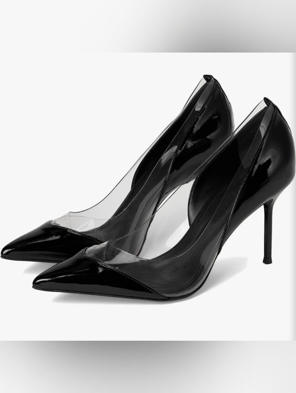 SCHUTZ Andie Black Patent Pointed-Toe Clear Panel Stiletto Heels Size 11/12 NWOT - Picture 2 of 10